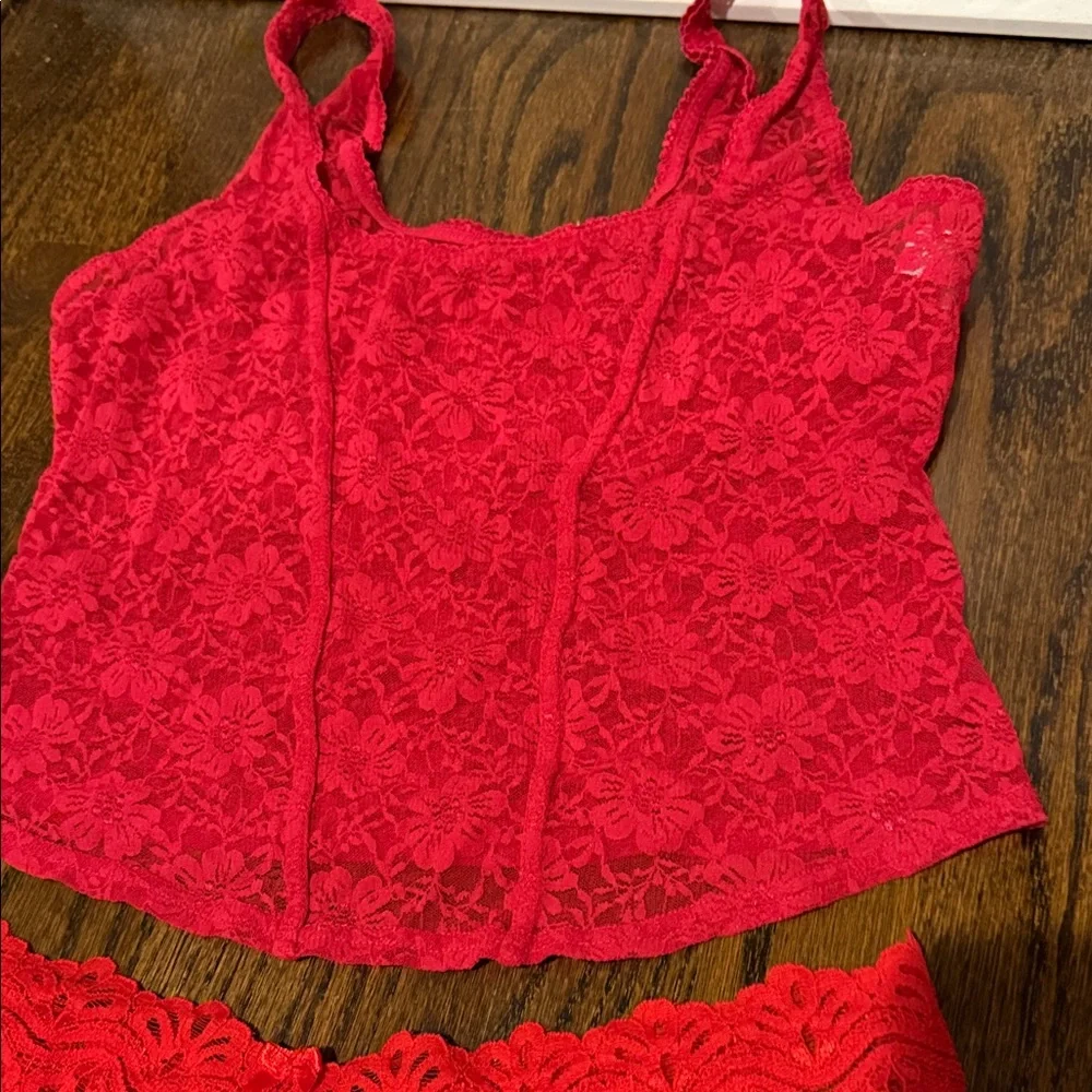 🫶🏻Red Lace Crop Top and Garter Set top small vintage bottom m/l 🔥